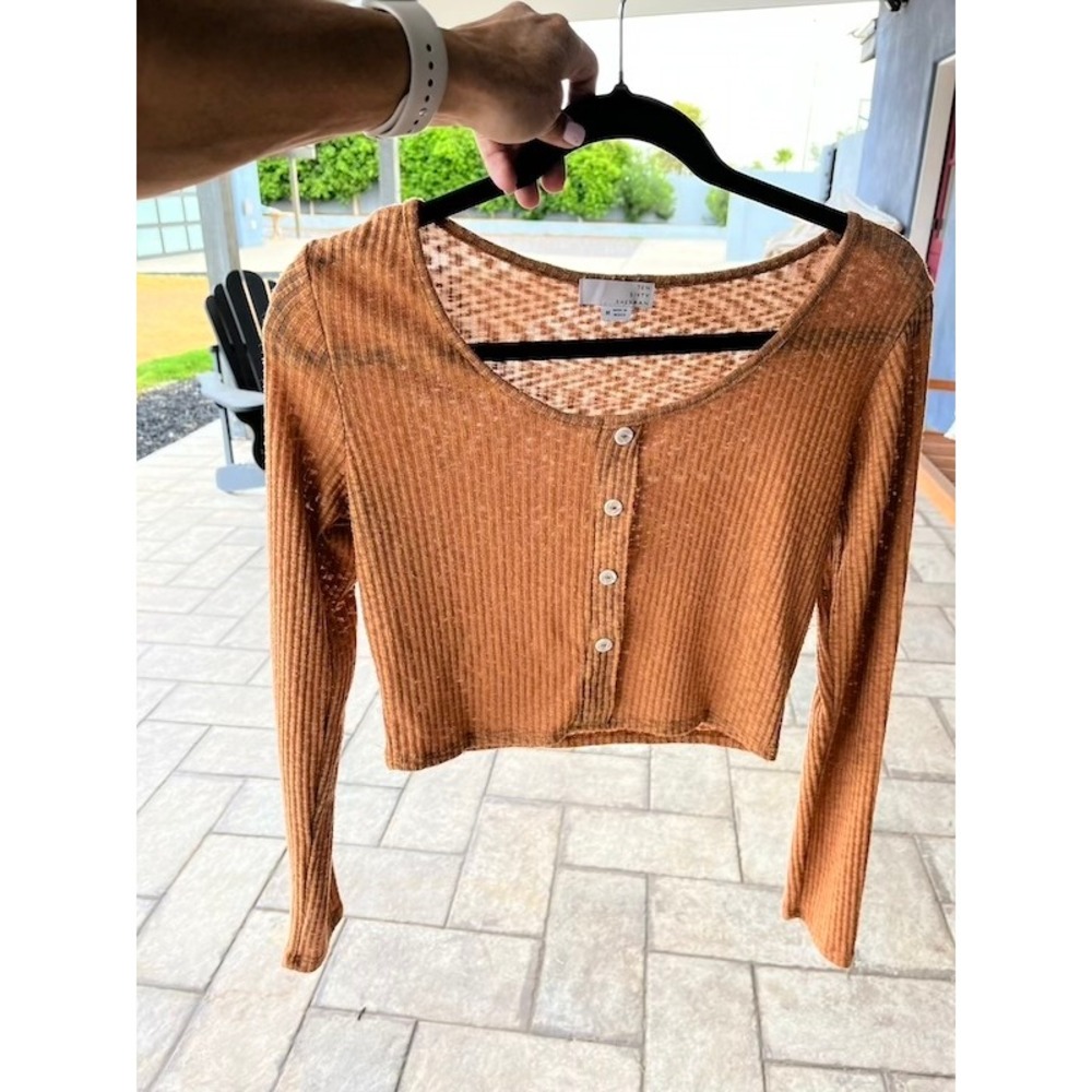 Ten Sixty Sherman Rust Brown Ribbed Knit Cropped Button Cardigan